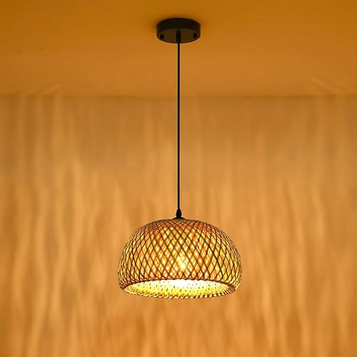 Miniatura 8 de DELIPOP Lámpara colgante, lámpara colgante de ratán bohemio para colgar en el techo, lámpara de mimbre tejida de bambú para colgar en el techo para