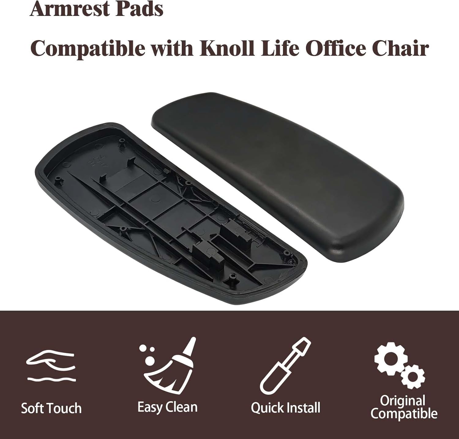 Office Chair Arm Pads for Knoll Life – High-Performance Replacement Arm Rests & Office Chair Parts, Includes New Screws