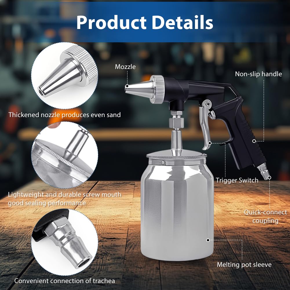 Pistola per sabbiatura ad aria compressa 6,2 bar Sandblaster 1000 Cc capacità vaso in alluminio portatile
