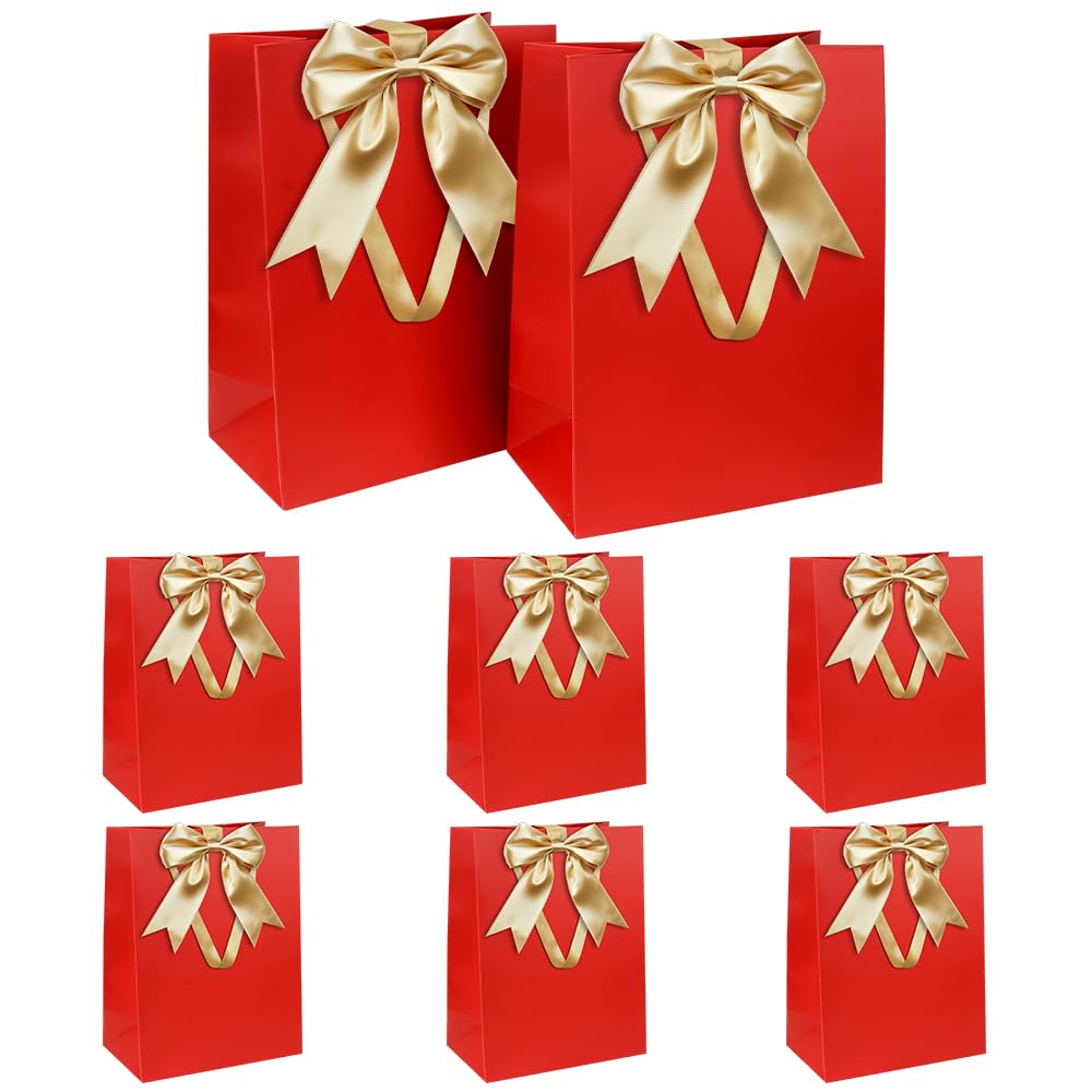 Gift Bags Set, Red Gift Bag with Ribbon Gift Bag with Handles 8pcs 21 x 31 x 12 cm Large Gift Bags for Christmas Birthday Wedding Anniversary