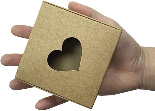 20 cajas de papel Kraft marrón con ventana en forma de corazón, para regalo, artesanía, caramelos, chocolates y cajas de embalaje