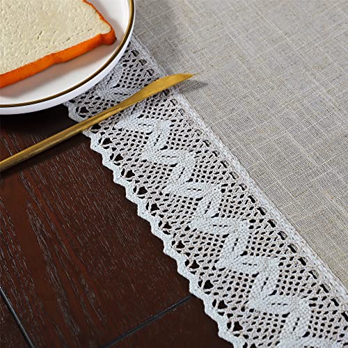 Linen Rustic Farmhouse Style Long Table Runner Beige Lace Basic Flax Decorative Table Runners 120 Inch #TOP3