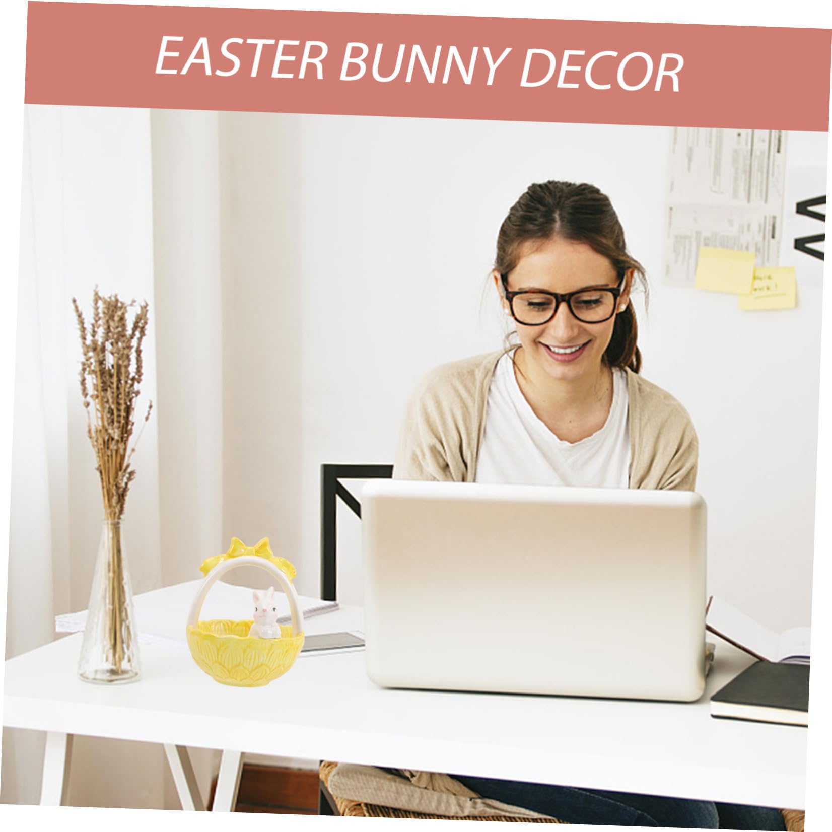 SOLUSTRE Decorazione per Pasqua Coniglietto in Ceramica Cesto a Forma di Coniglio Giallo Adorabile per Festa di Pasqua e Decorazione Torta