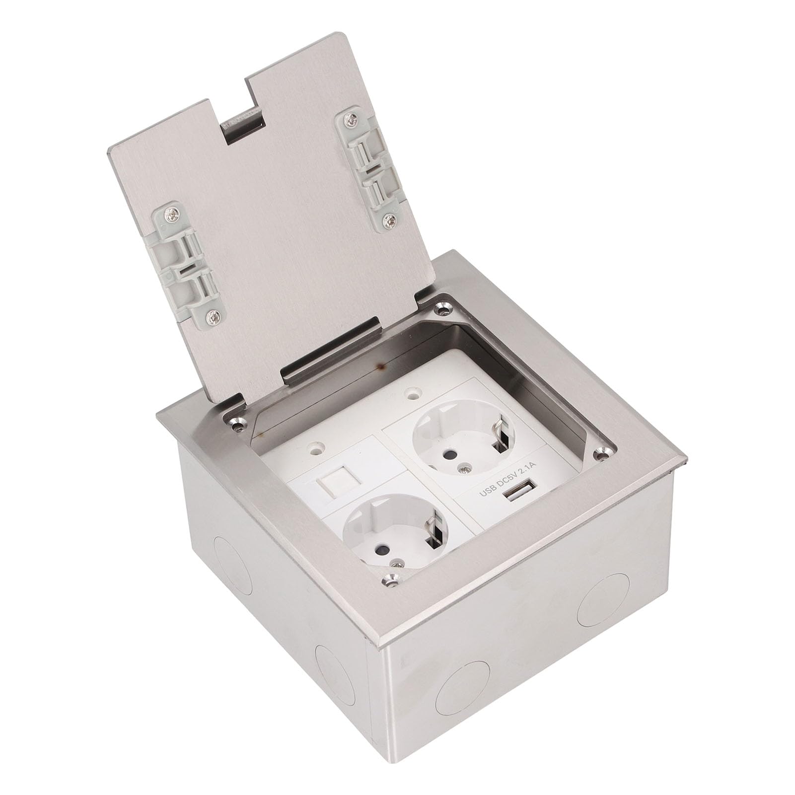 Fockety Scatola di Derivazione Pavimento, 2500 W 16 A 2 Prese 1 Porta USB 1 Computer Presa Incasso A Pavimento Prova dell'Acqua Multifunzionale Scatola di Copertura della Presa