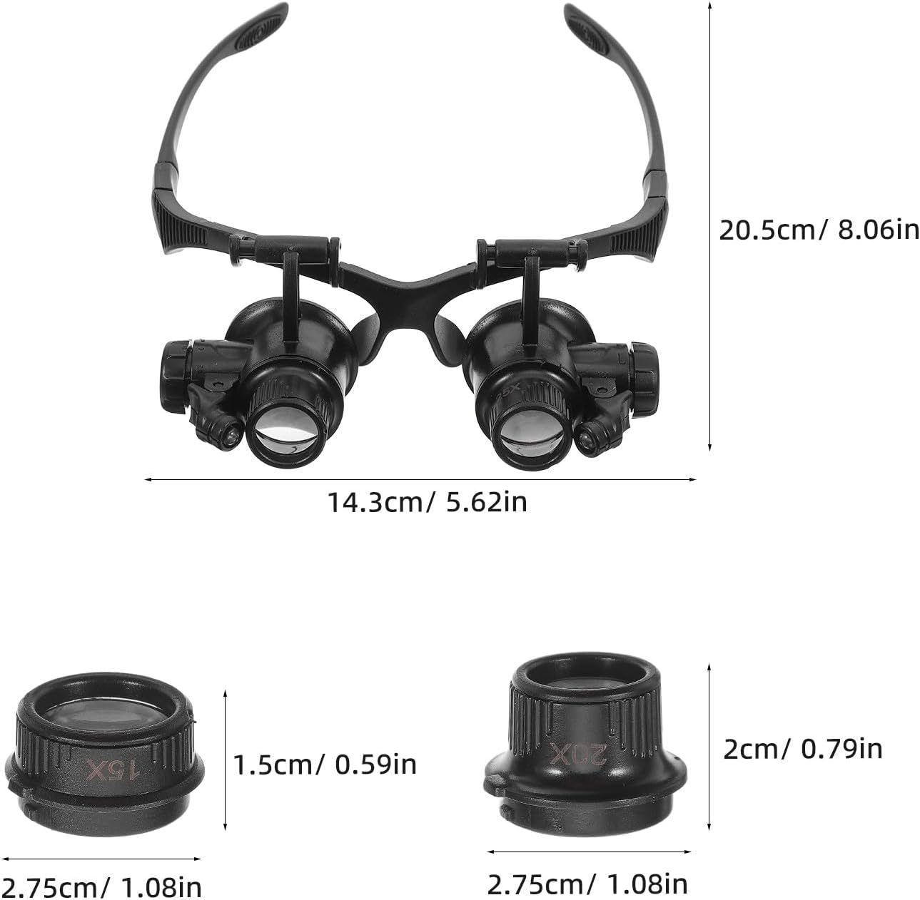 Black Headband Magnifier with Adjustable Brightness for Watch Jewelry
