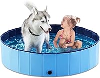 Jasonwell 48" Foldable Dog Pool - Collapsible Bathing Tub for Small Medium Large Dogs Cats Kids, Portable Kiddie Wading Pool Blue