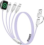 Voyage Croisière Essentiels 2026, 4 dans 2 Câble de recharge multi avec port IP/iWatch/Micro USB/Type C, USB C/USB un cordon chargeur de montres de téléphone compatible avec Apple Watch (Noir, 5FT)