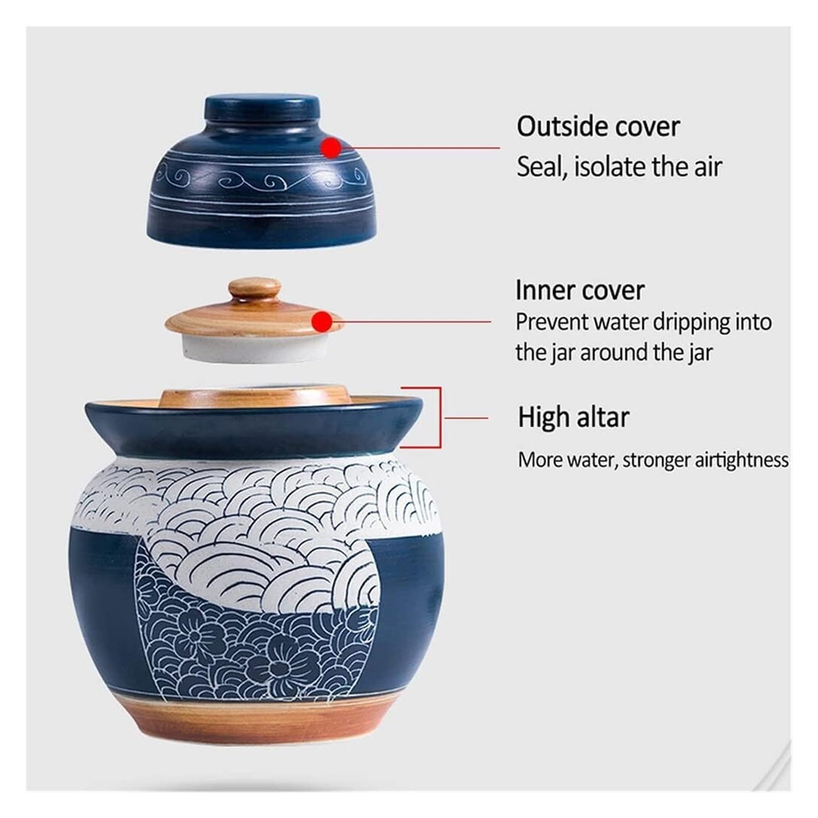 Ceramiczny garnek do marynowania naczyń fermentacyjnych, tradycyjny chiński słoik do fermentacji porcelany z uszczelką wodną pokrywką śluzy kamionkowej,Słoiki na kiszoną kapustę(5KG)