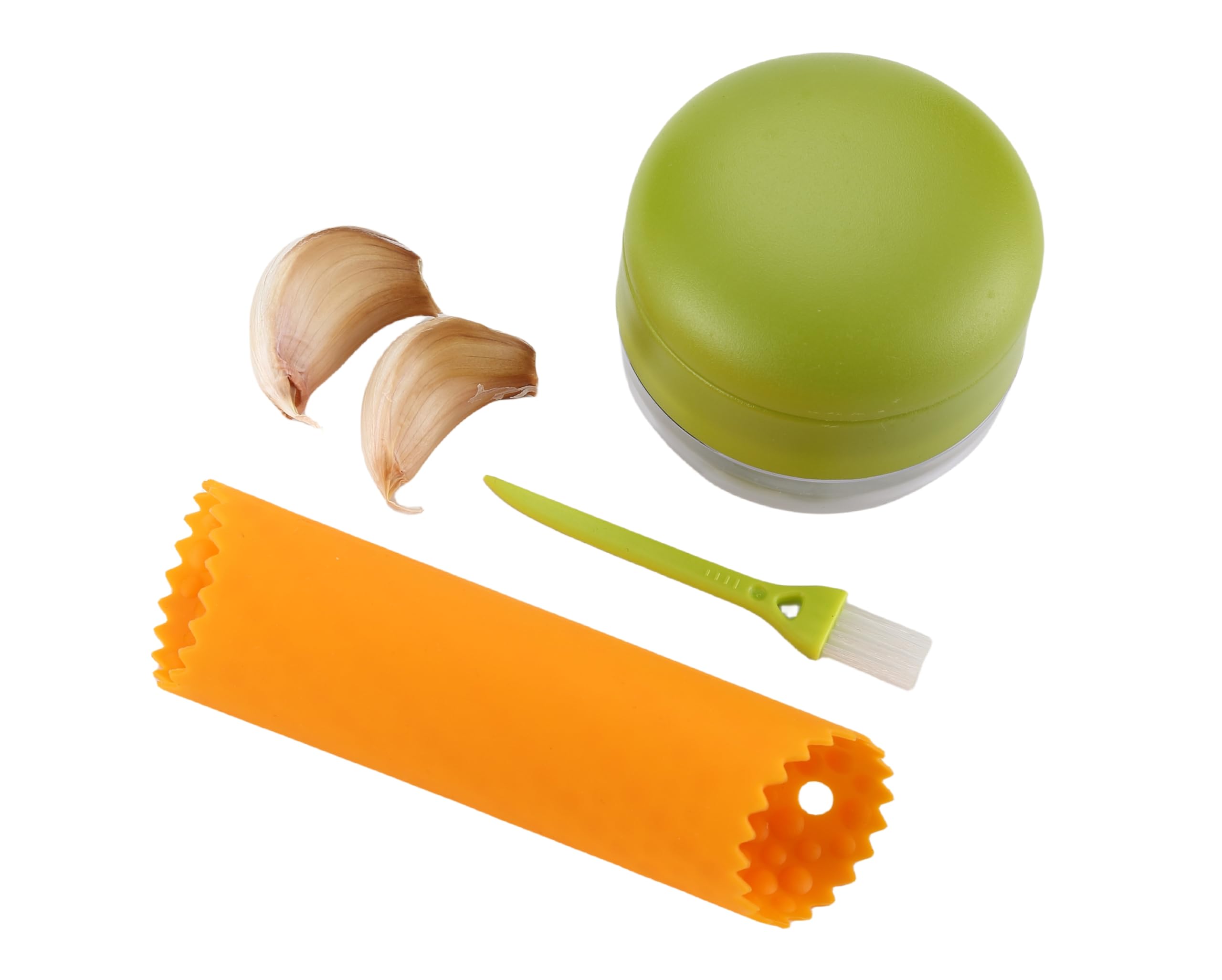 Garlic Peeler Garlic Mincer, Press, Cutter, and Storage Container - Includes Silicone Garlic Peeler and Mini Brush - Easy to Clean - Stainless Steel Blades