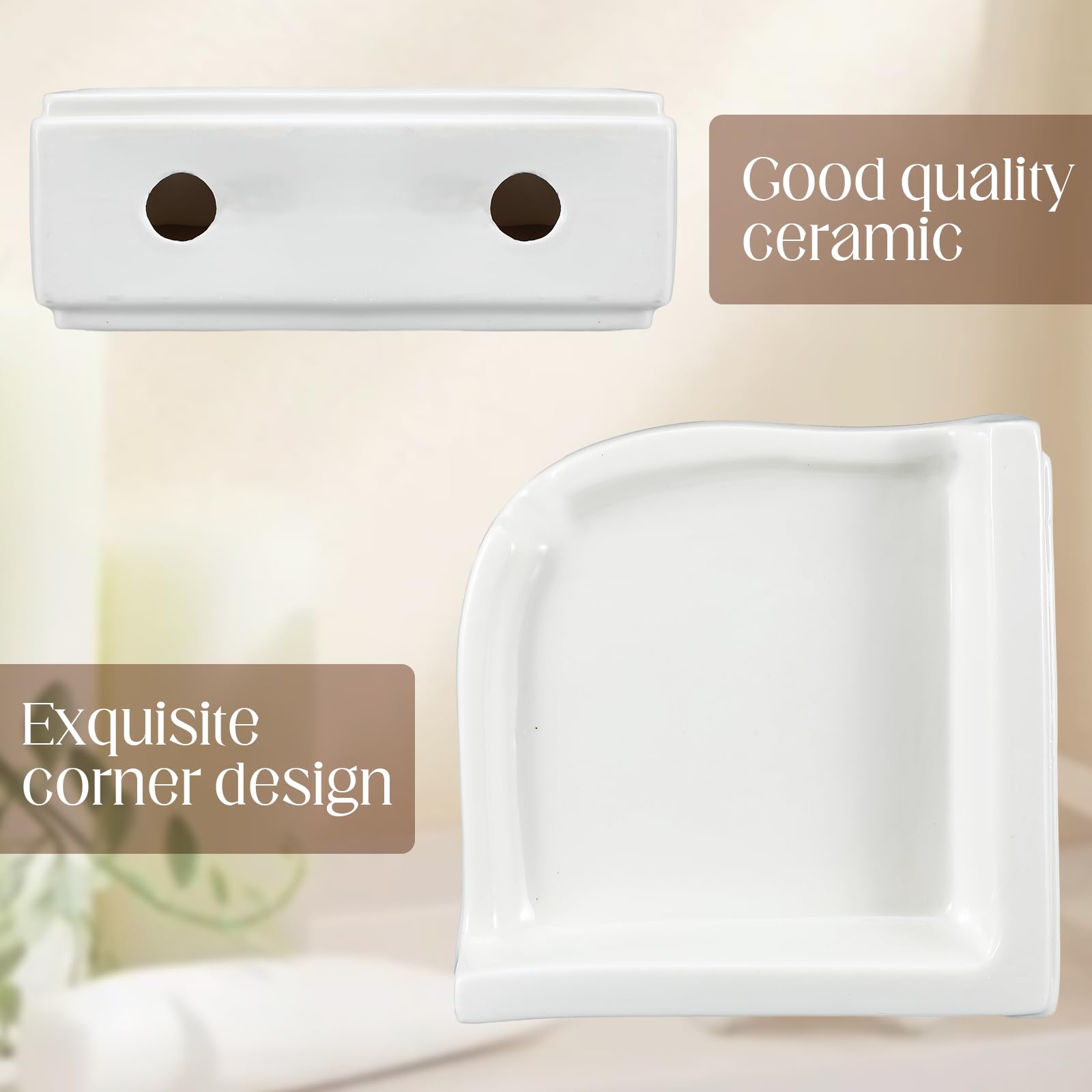 Honeydak 2 jaboneras de esquina de cerámica para ducha, azulejos de pared, soporte de jabón de cerámica blanca de 7 x 7 x 2.5 pulgadas, soporte de pared para el hogar, bañera, baño, fregadero, ducha