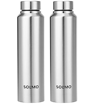 Amazon Brand - Solimo Stainless Steel Water Bottle, Set of 2, 1 L Each (Blitz)