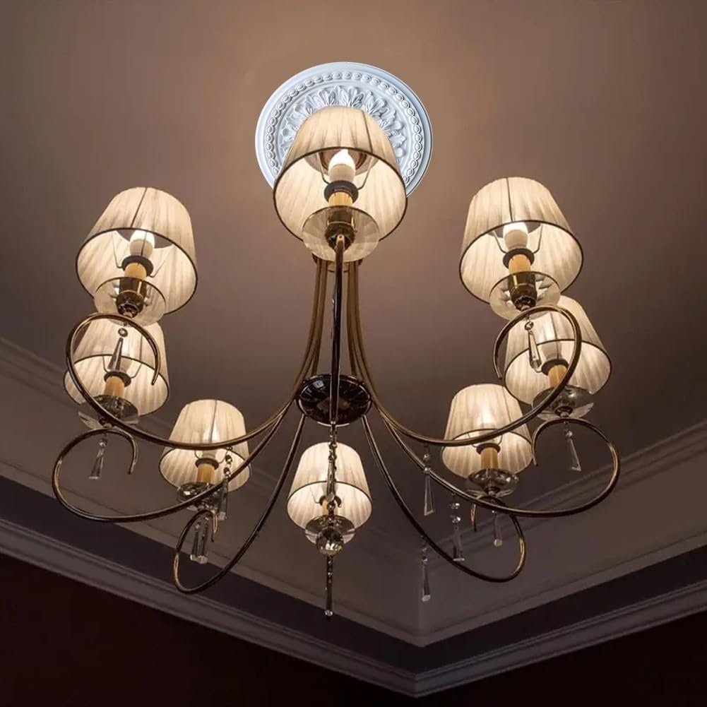 Round PU Ceiling Medallion for Light Fixtures & Ceiling Fans – 26 cm or 35 cm White Decorative Lamp Cover(26cm)