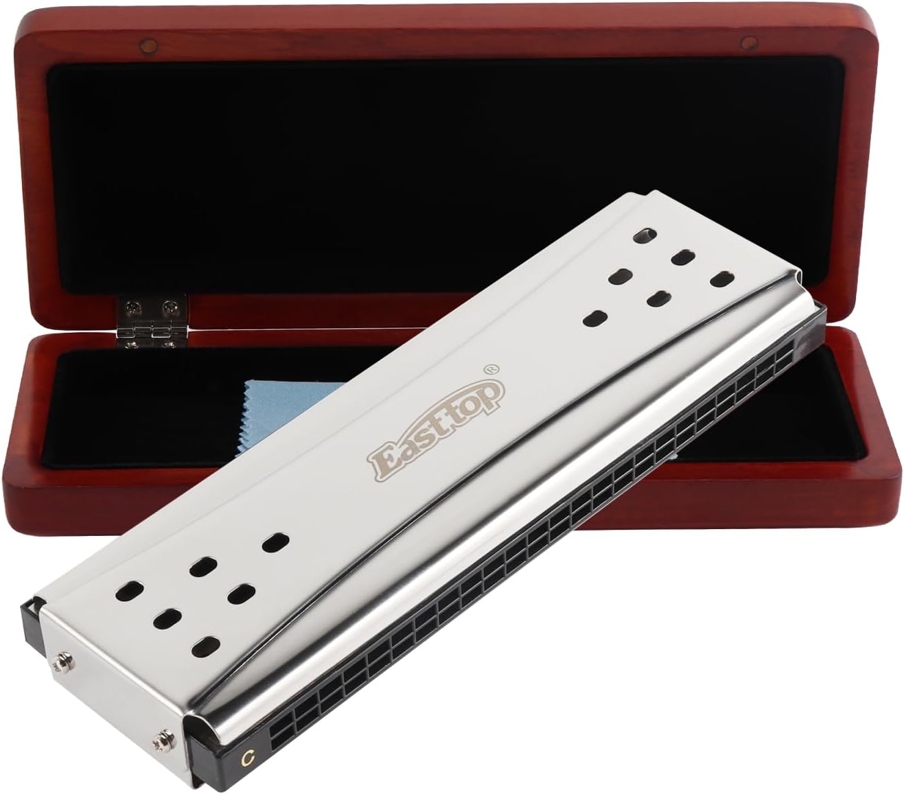 24 Hole Tremolo Harmonica C and G Double Side Key Polyphonic Harmonica,Professional Mouth Organ Harmonica for Adults Beginners with Superior Box (T24-2)