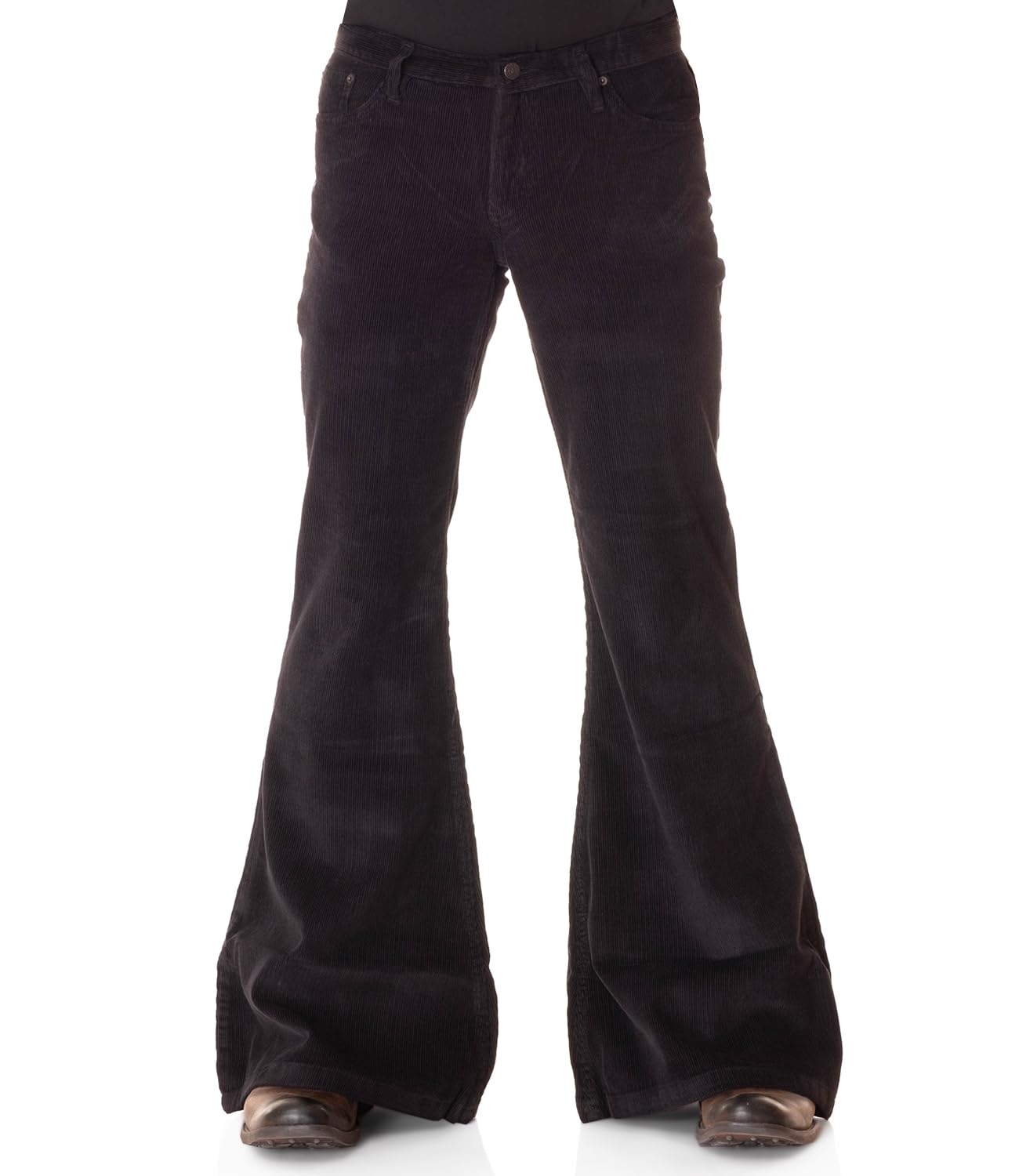 Comycom Herren Cord Schlaghose Star schwarz 70er-Jahre Hippie-Style - Schwarze Cordhose für Männer, Retro Flared-Jeans-Cord 70s-Style Vintage
