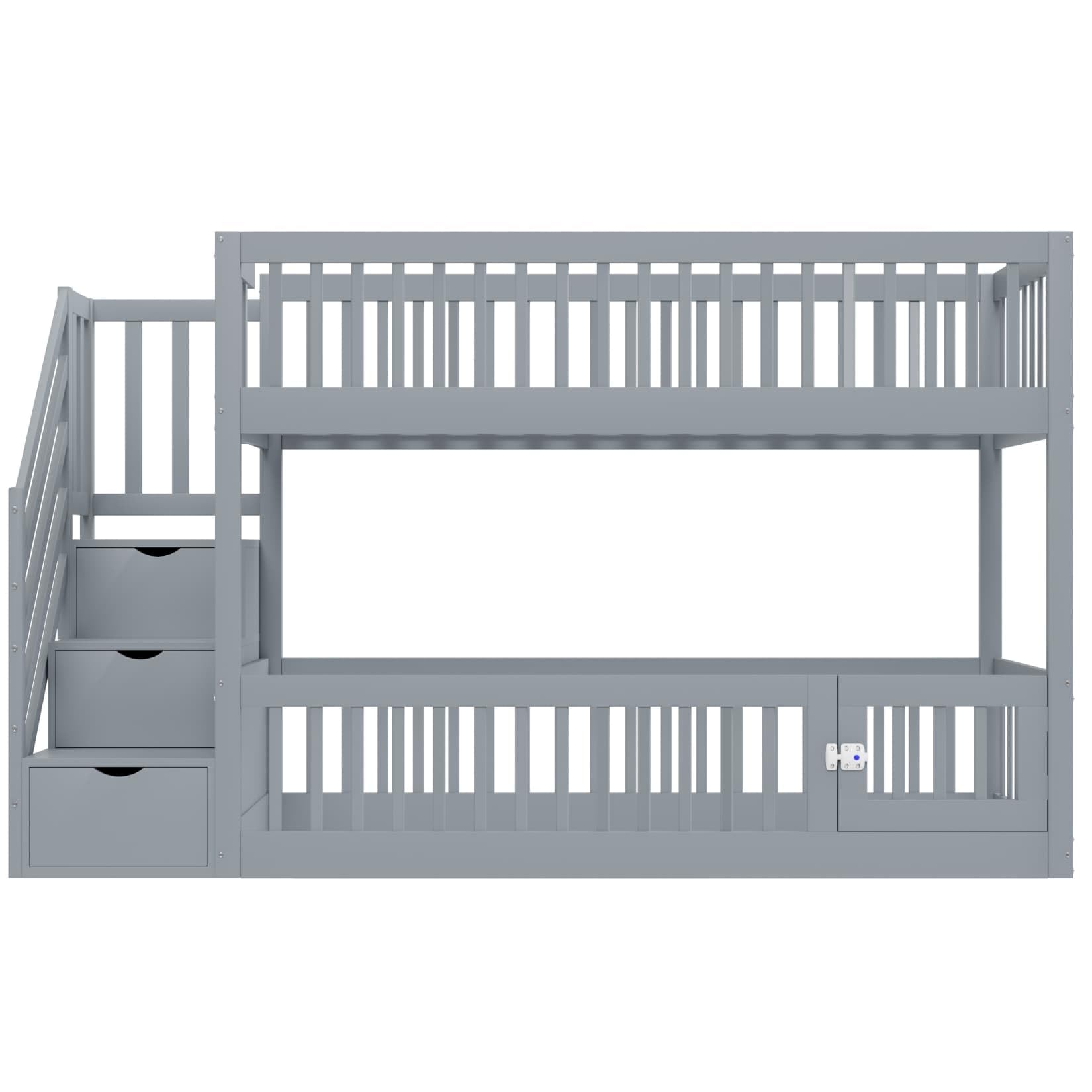 PUGSDRLY Lit Superposé Enfant 90x200cm en Bois avec échelle Rangement,Lit Mezzanine 2 Places avec Sommier à Lattes,Barrière de Sécurité Haute,pour Enfant et Adolescent,sans Matelas (Gris-90)