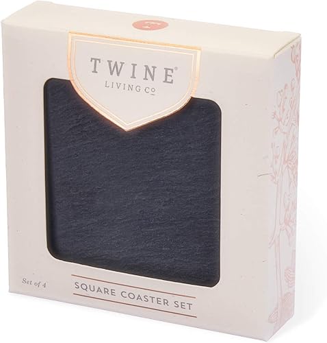 Miniatura 7 de Twine Posavasos cuadrados de pizarra posavasos cuadrados modernos pizarra con respaldo de terciopelo protege mesas y superficies negro juego de 4