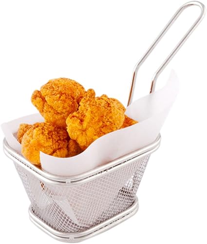 Miniatura 4 de Cesta para freír de 8.3 x 5 pulgadas, 1 cesta cuadrada de fritura francesa, rejilla de gofre, grande, cesta de pescado y patatas fritas de acero
