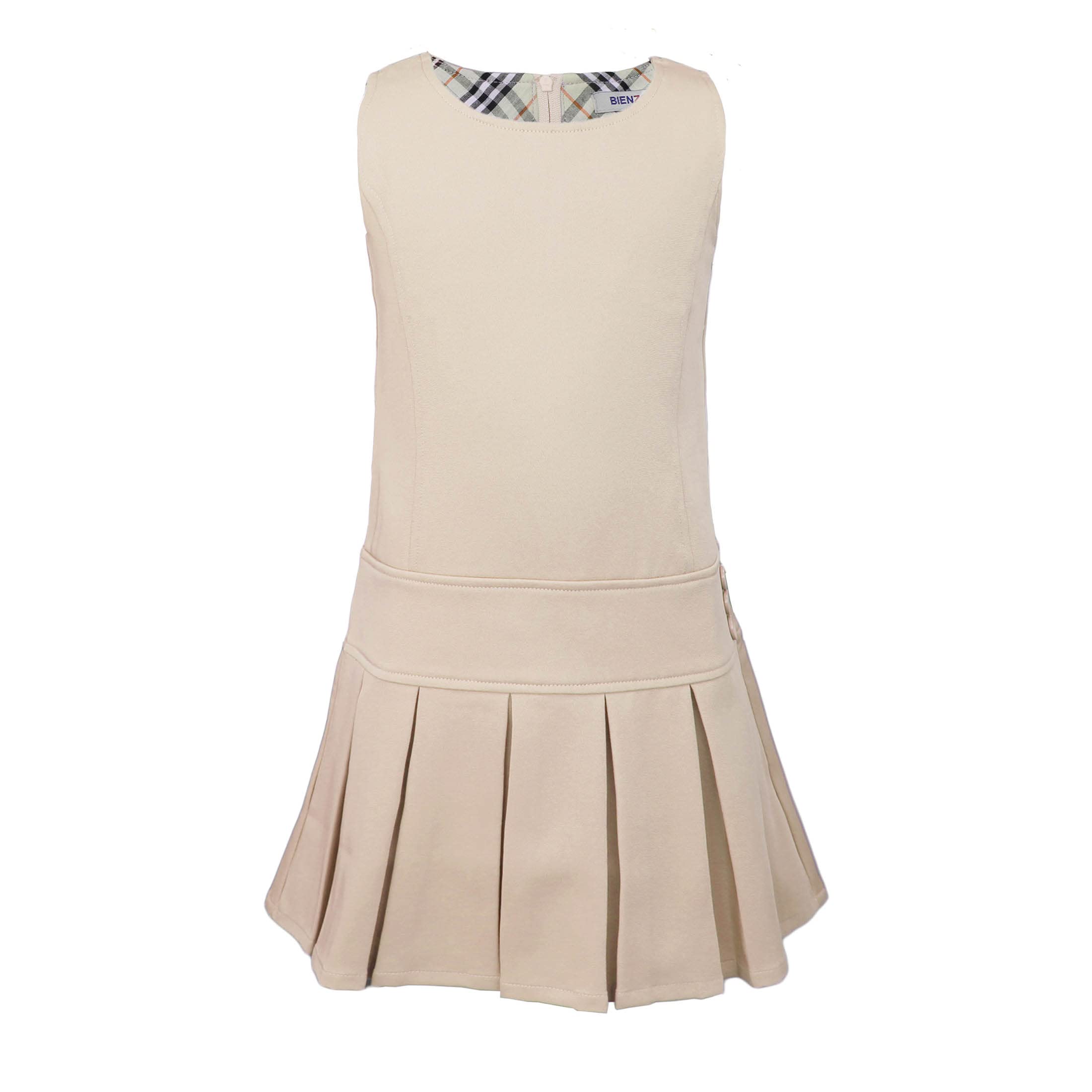 Bienzoe Jersey de uniforme escolar para niñas: vestido elástico plisado duradero para niños hasta la rodilla sin mangas