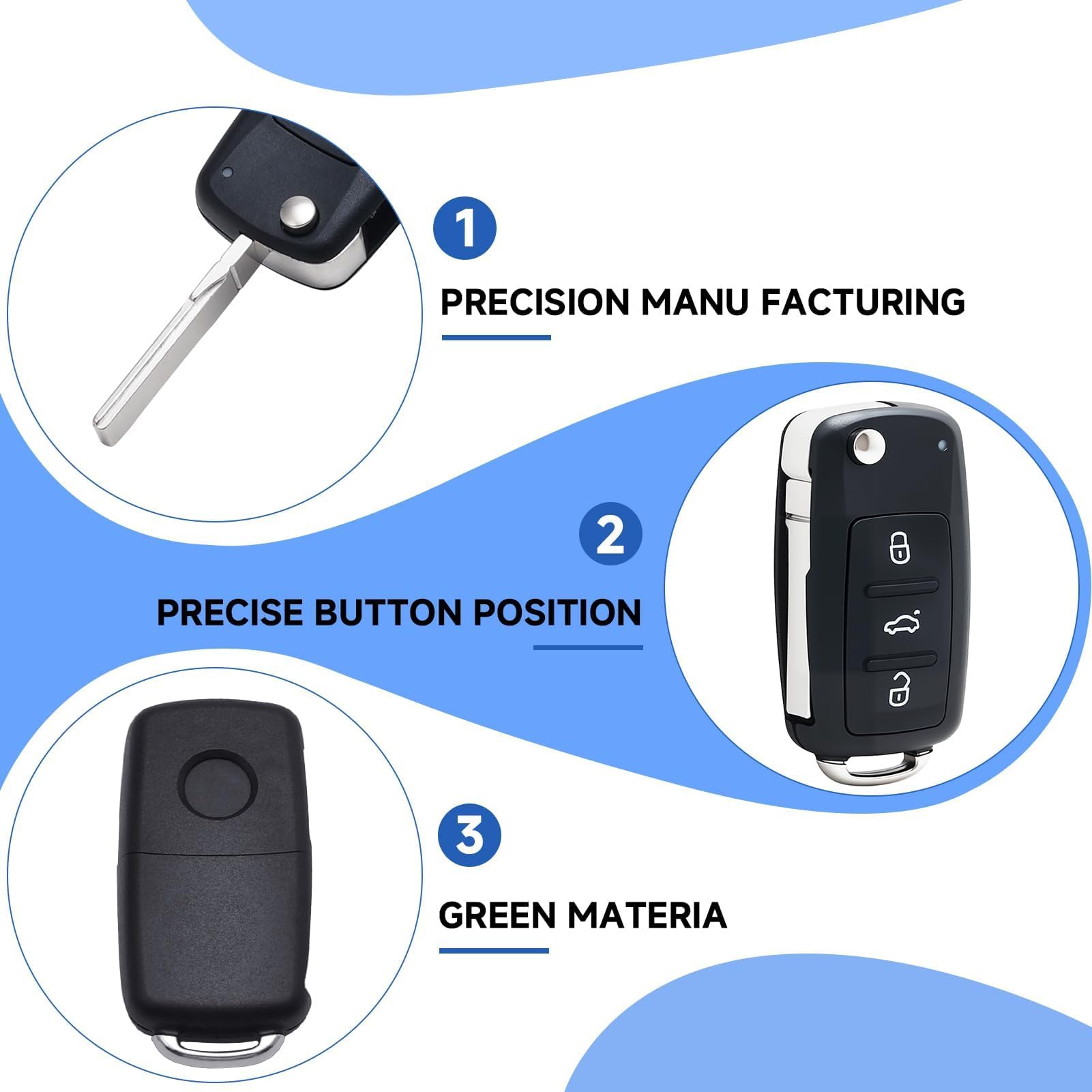 Guscio Chiave Ricambio Per VW Volkswagen 5 Pulsanti (Keyless) – Custodia Flip Key SS826G, Senza Elettronica