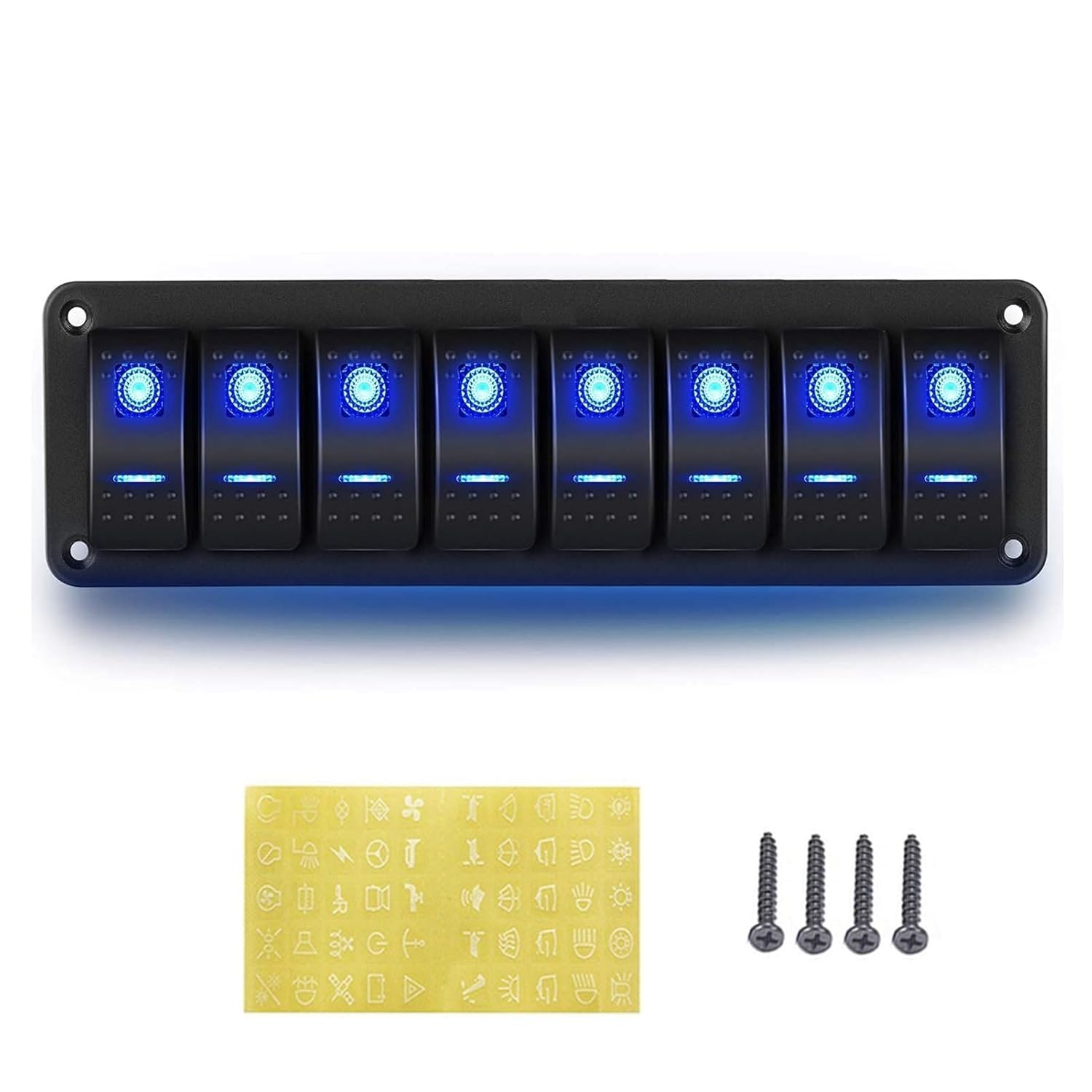 8 Gang Wippschalter-Panel, Wasserdichte Schalter Panel, Kippschalter Panel12V/24V mit blauer LED-Leuchte Wippschalter für Marine boot Wohnmobil Fahrzeuge LKW