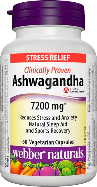Webber Naturals KSM Ashwagandha 7200 mg, 60 Capsules | Clinically Proven KSM-66 Ashwagandha, Helps Increase Resistance to Stress and Anxiety, Vegan