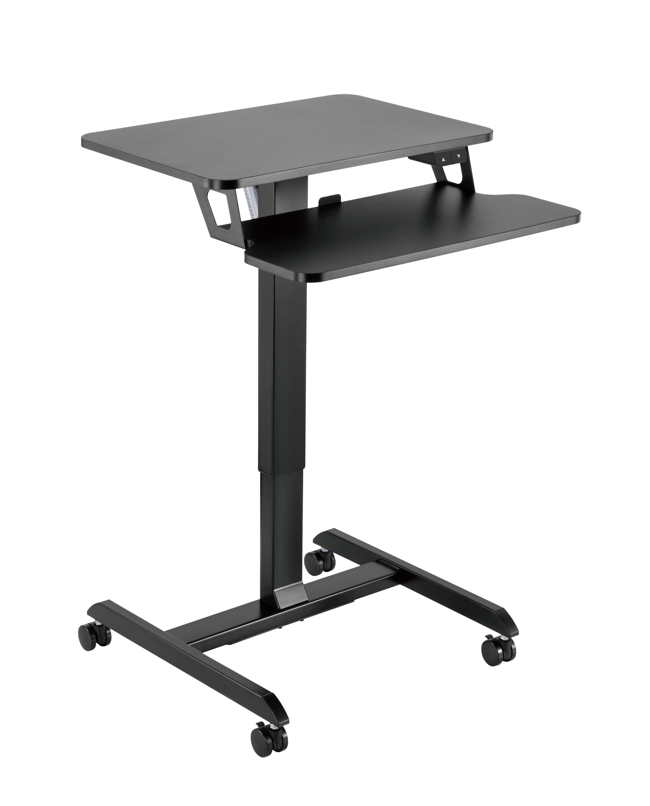 OCOMMOAutomatic Height Adjustable Mobile Workstation with Keyboard Tray, Sit to Stand Up Tabletop Computer and Monitor Desk for Home Office or Office Desk (Black Small)