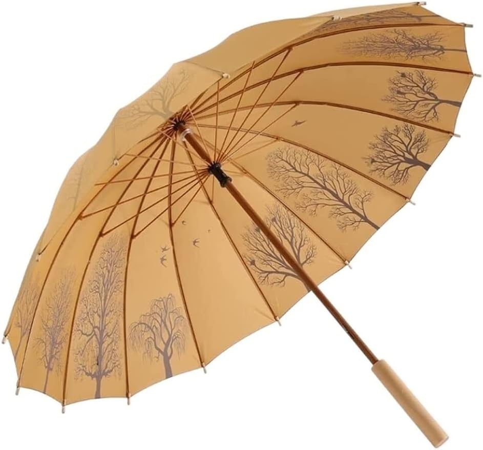 Umbrella Bamboo Golf Umbrella Durable Extra Large Long Umbrella with Bamboo Handle Compact Stick Umbrella Golf Umbrella Outdoor Umbrella(White)