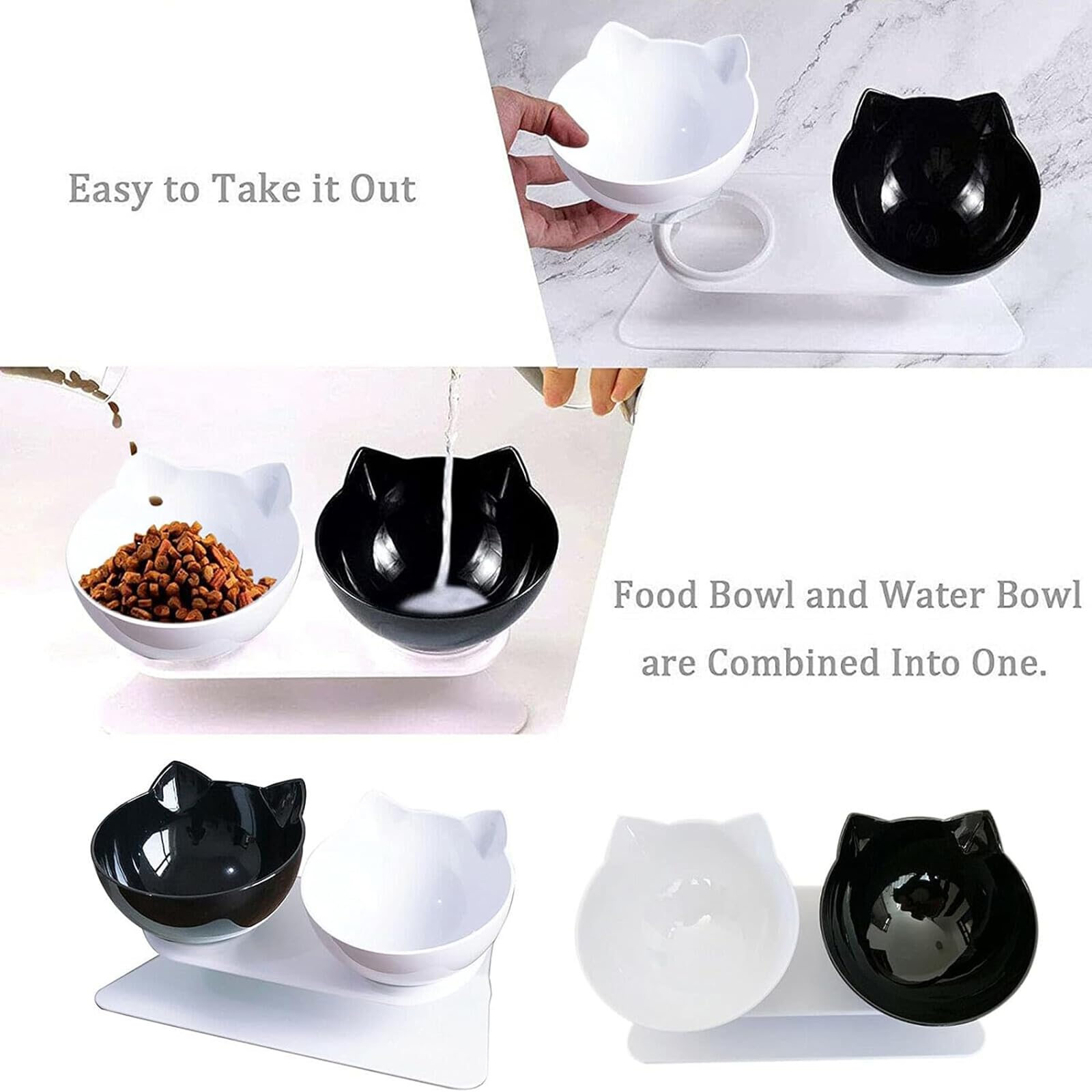 cature Care by Nature Plastic Cat Bowls Elevated Cat Food Water Bowls Set,15° Tilted Raised Cat Bowls,Anti Vomiting Cat Dish Pet Feeder Bowls With Stand For Indoor Cats & Dogs (White, 27x14x14 Cm) 4