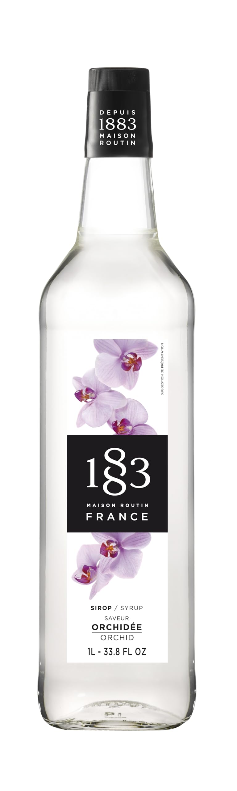 1883 Maison Routin Premium Orchid Syrup Made with Pure Cane Sugar for Cocktails, Tea & Mocktails - Floral Flavour, No Preservatives - 1L Glass Bottle