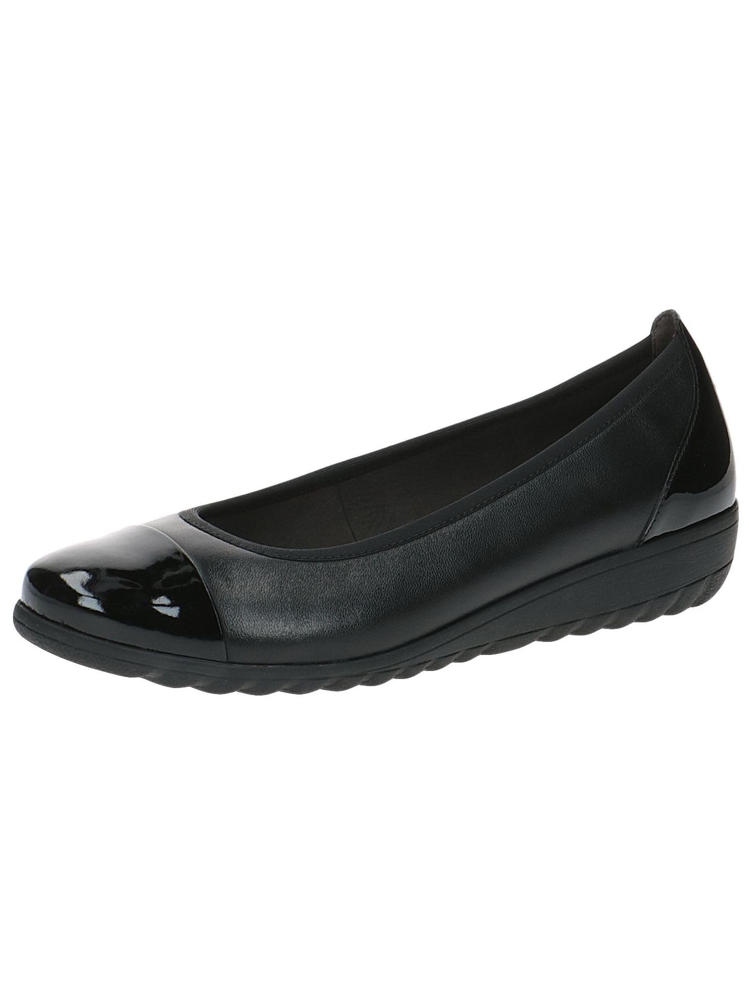 CAPRICE Women Ballet Flats Leather Wedge Heel, Black (Black Comb), 6 UK