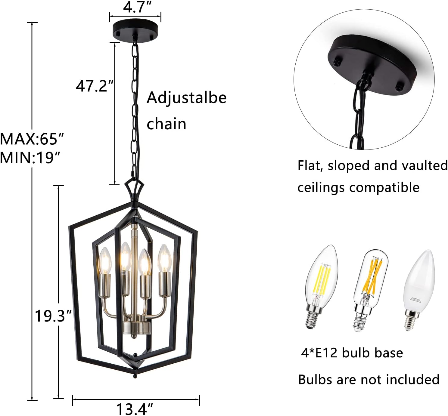 4-Light Dining Room Light Fixture Over Table Black Farmhouse Chandelier Metal Modern Pendant Light for Kitchen Island Dining Room Living Room Foyer Entryway-Brushed Nickel