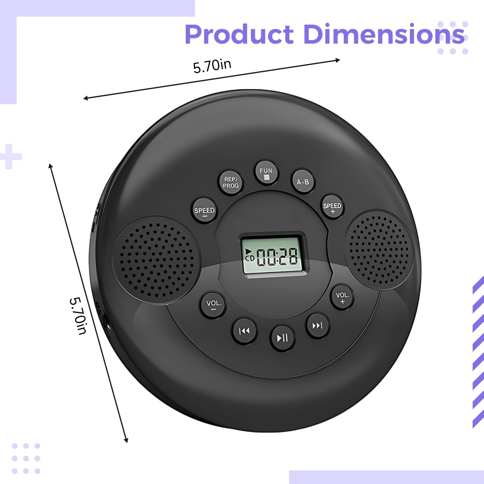 Lecteur CD Portable avec Connexion sans Fil et USB, Son stéréo, Compatible MP3, CD, CD-R, CD-RW, Batterie intégrée, AUX et USB, idéal pour la Voiture et la Maison