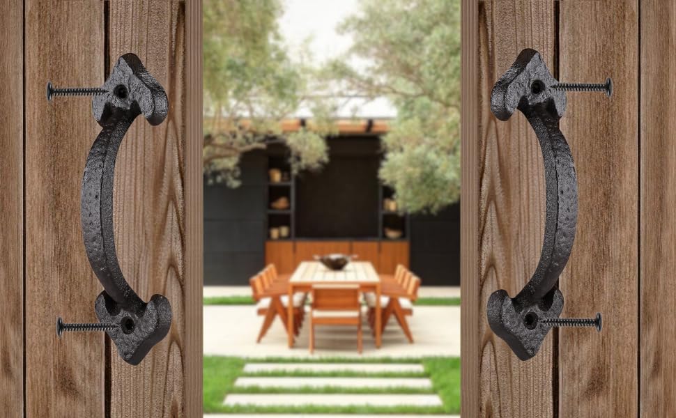 Image of 2-Pack 7 Inch Heart Barn Door Handle - Black Cast Iron Pull for Sliding Doors, Gates, Sheds, Fences, Closets - Indoor Outdoor Farmhouse Hardware