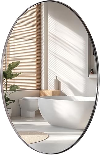 Miniatura 21 de ANDY STAR Espejos ovalados dorados para baño, 24 x 32 pulgadas, espejo de pared ovalado con marco de metal dorado cepillado, espejo de pared ovalado
