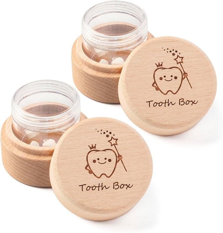 2pcs Tooth Fairy Box for Girls and Boys Wooden Cute Tooth Box with Transparent acrylic bottle, Lost Teeth Storage for Kids, Dropped Teeth Keepsake Storage Holder Gift