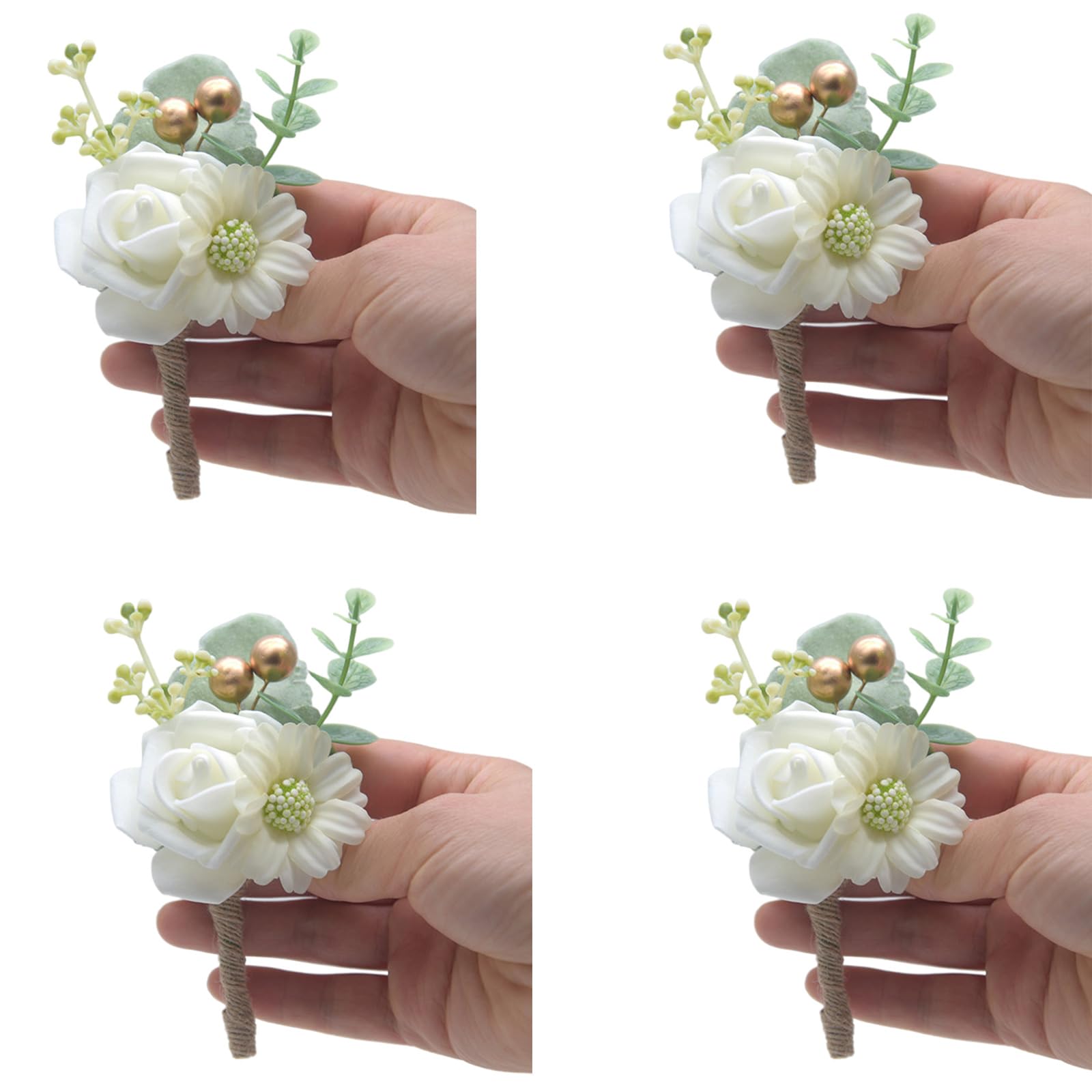 Hsioluted 4pcs Rose Boutonniere Bride Wedding Wrist Corsage Bridegroom Ceremony Flower Party Meeting Decors for Women and Lady Wedding Accessories Bride
