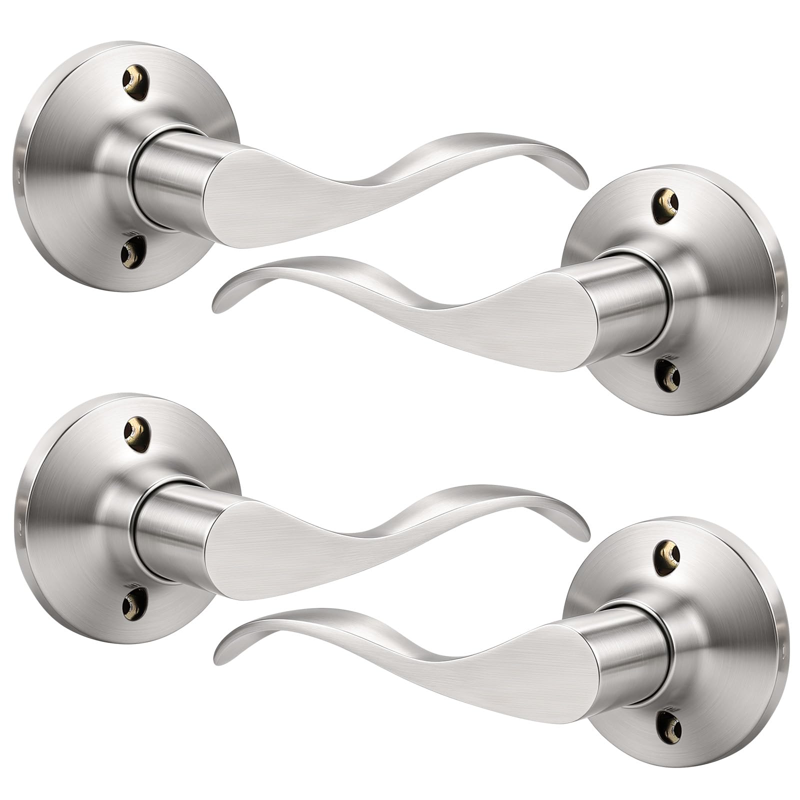 Mengico 2 Set Door Handles Interior,Satin Nickel Door Lever Lock,Interior Dummy Door Handles (Right &amp; Left)