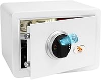 TIGERKING Biometric Fingerprint Home Safe 1.2 Cu Ft - Quick Access Steel Lockbox for Cash, Jewelry, Documents - White