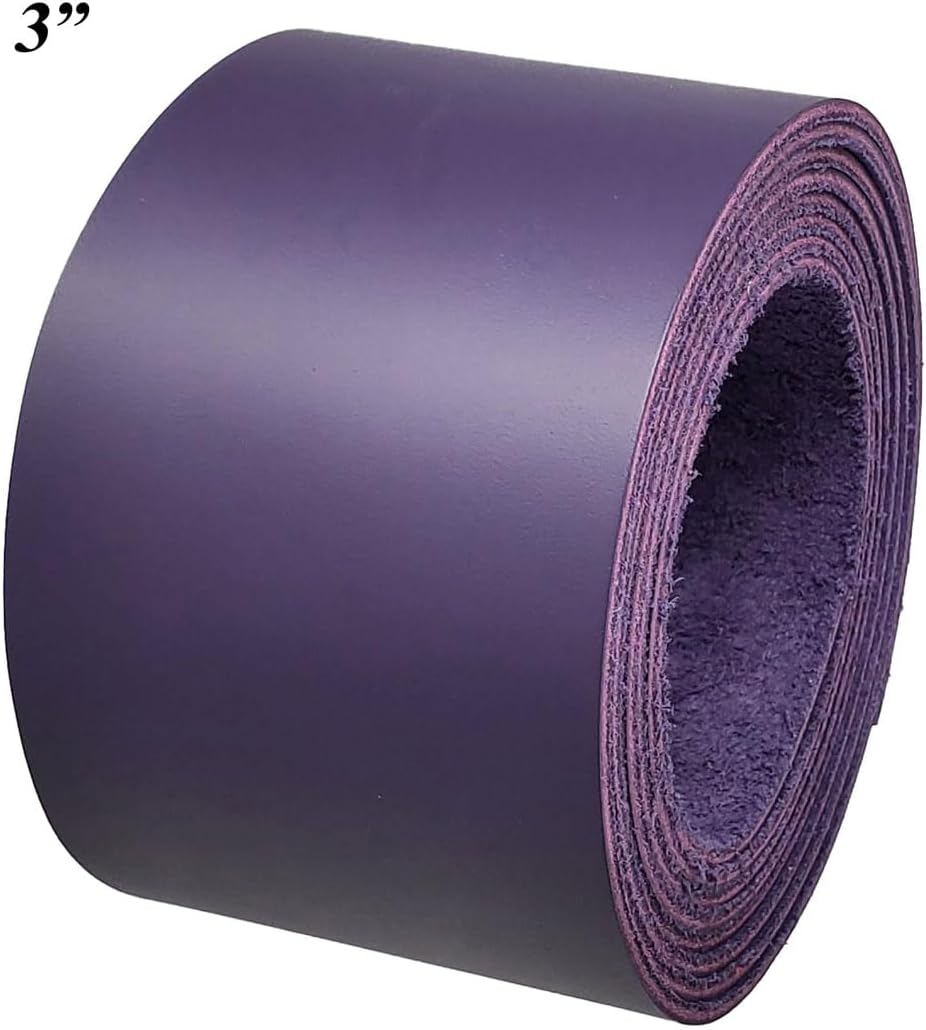 1.5 Inch Purple Leather Strips - Leather Straps up to 96 Inch Long – 6-7 oz. (2.4 – 2.8 mm) Latigo Leather Strips by Pitka Leather (1.5" x 84")