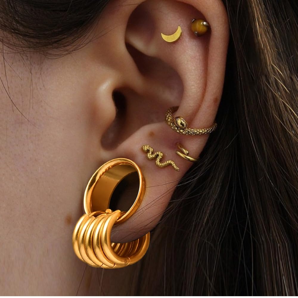 DOEARKO Flesh Tunnel Dilatatore Orecchio in Acciaio Inossidabile Calibri per Orecchie Double Flared Seashell Tunnel Ear Stretching Piercing Corpo Gioielli per Uomini e Donne 8-19mm