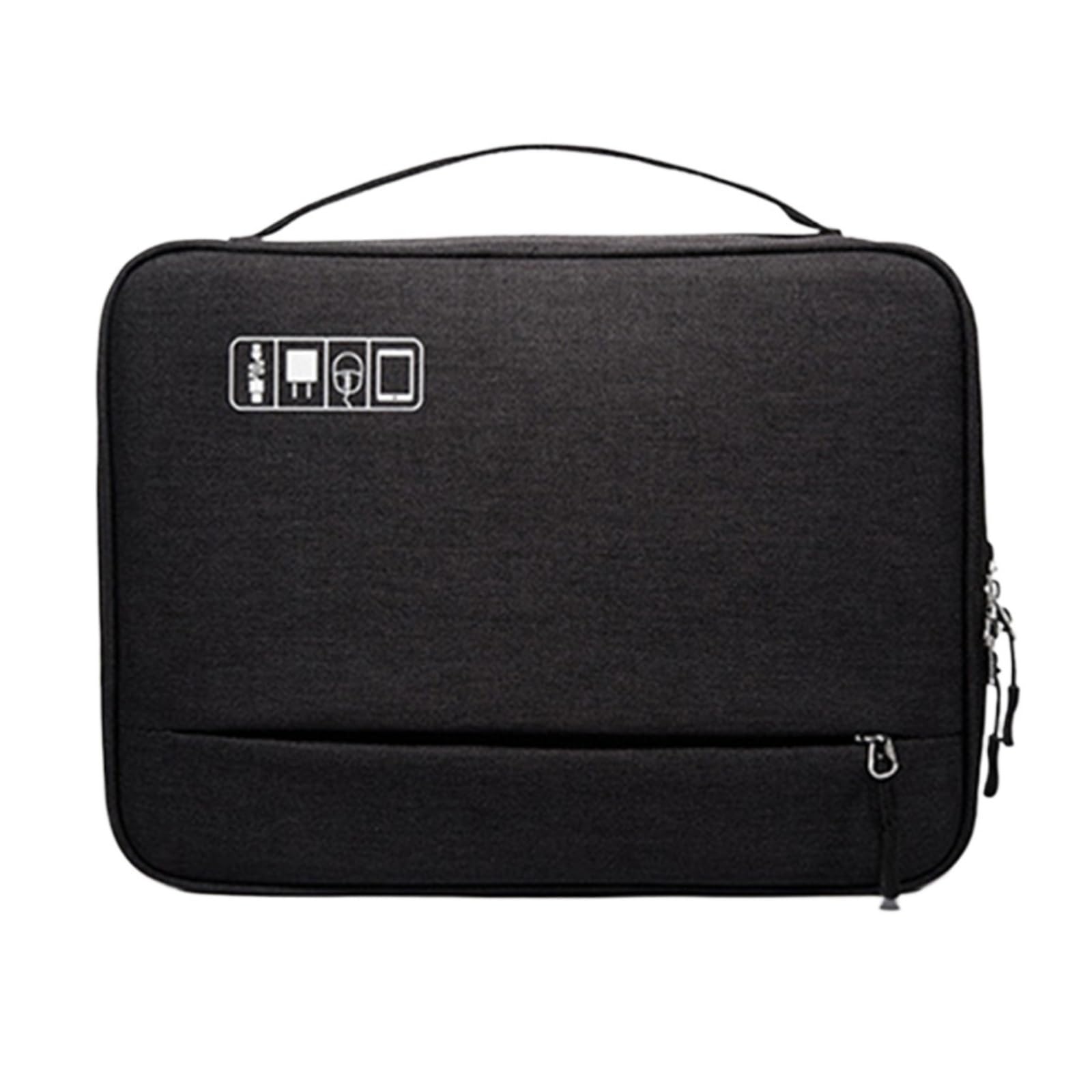 Bolsa para Cables Bolsa de Juegos for Accesorios electrónicos de Doble Capa, con Tiras Desmontables for Separar la habitación, Organizador portátil for Discos Duros y Cables.(Black)