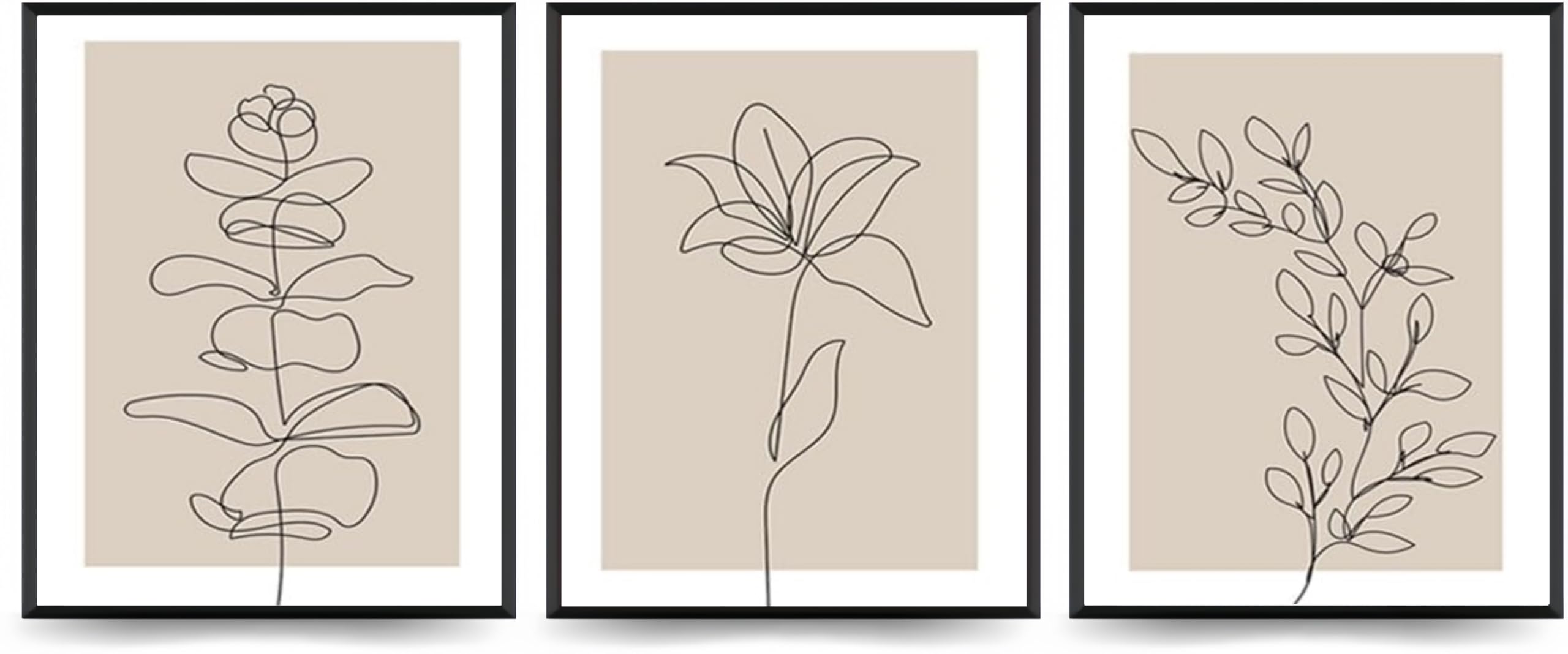 Linilioart Beige Neutral Botanical Prints Wall Art Set Of 3 Minimalist Canvas Pictures Vintage Boho Abstract Painting Artwork For Bedroom,Unframed (50X70cm)