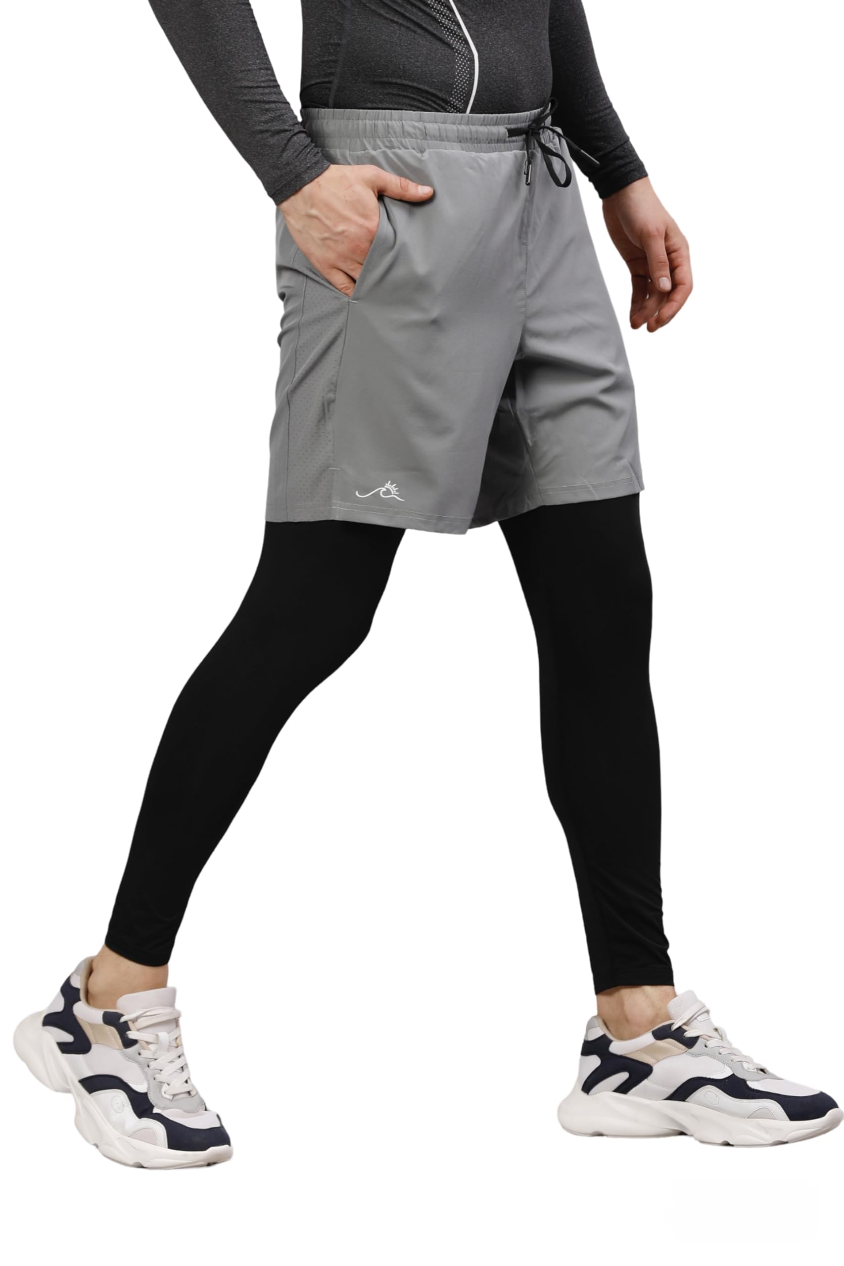 Men's Grey Gym Shorts with Tights, Compression-image-49