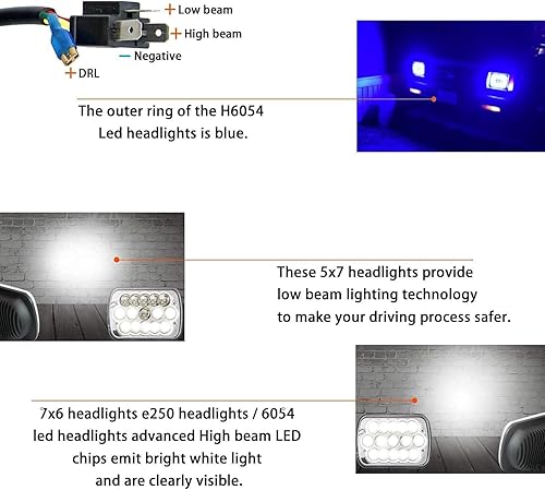 Miniatura 8 de 2 piezas de haz sellado todoterreno Plug and Play H6054 7x6 5x7 luz automática con luces de halo azules compatibles con Wrangler YJ XJ Cherokee E250
