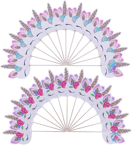Miniatura 8 de CCINEE 48 piezas de decoración de unicornio arcoíris para cupcakes de papel de doble cara de unicornio para decoración de postres de fiesta de