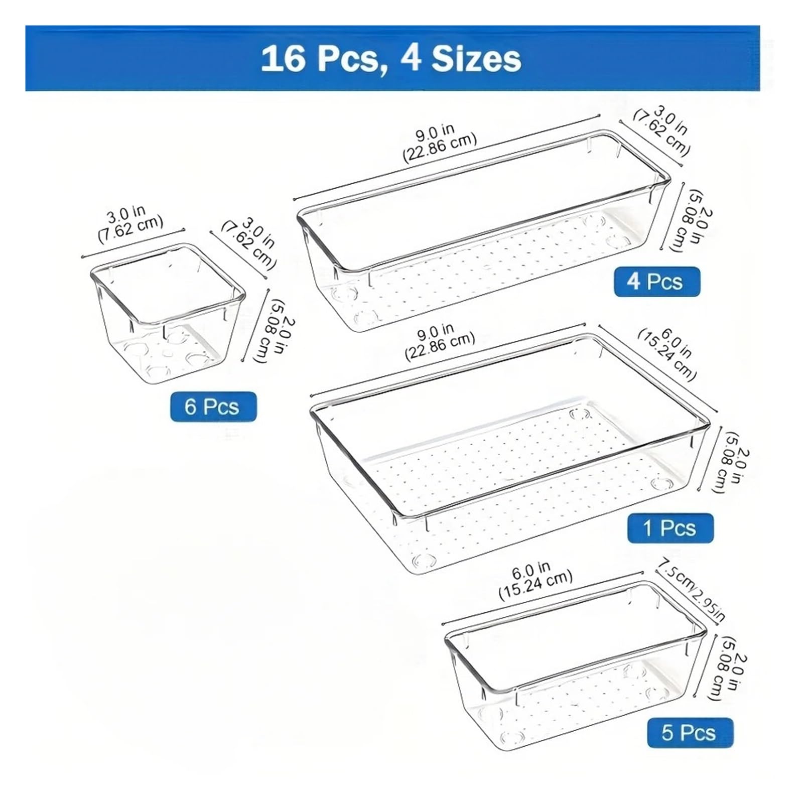 Generico Set di cassetti in plastica trasparente da 16 pezzi, contenitori for armadietti, bagno, cucina, camera letto, ufficio(25JTCTH)