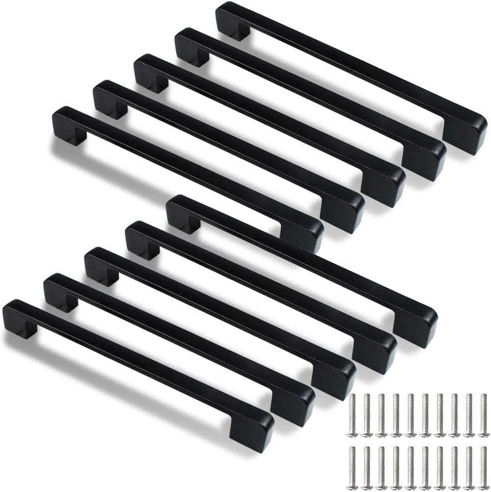 LUCY WEI 192mm Black Cupboard Handles,10 Pcs Square Wardrobe Handles