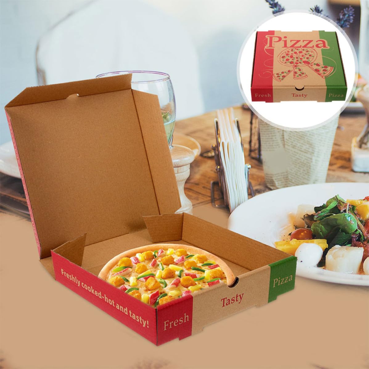 Operitacx 20 Cajas de Pizza de Cartón Kraft Diseño Elegante para Embalaje Plegable y Uso en Fiestas y Sociales