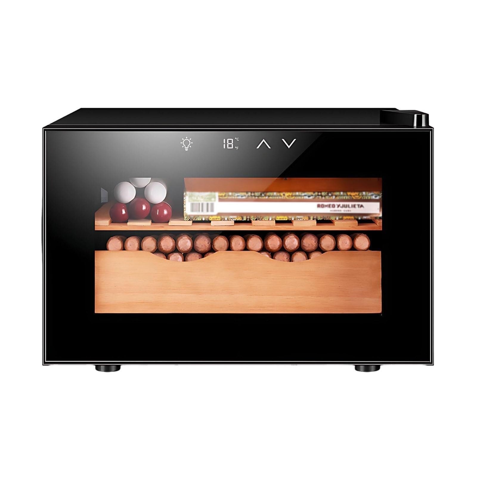 Mały Elektryczny Humidor Do Cygar Z Miejscem Na Wino 150 Cygar Lub 50 Cygar + 4 Butelki Chłodzenie Powietrzem 360° Półki Cedrowe Kontrola Wilgotności 50–80% Do Nauki W Domu(Black-1)