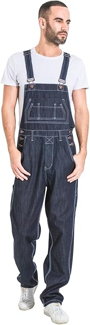 Wash Clothing Company Mens Loose Fit Denim Dungarees - Dark Blue Value Bib Overalls MADDOXDARKBLUE